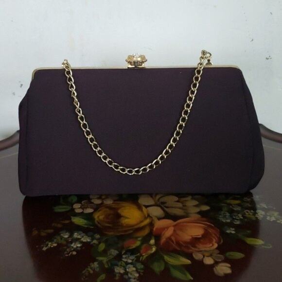 Vintage Luxe Clutch Evening Bag Gold Chain Wristlet Mob Wife Bling Black - Picture 3 of 7